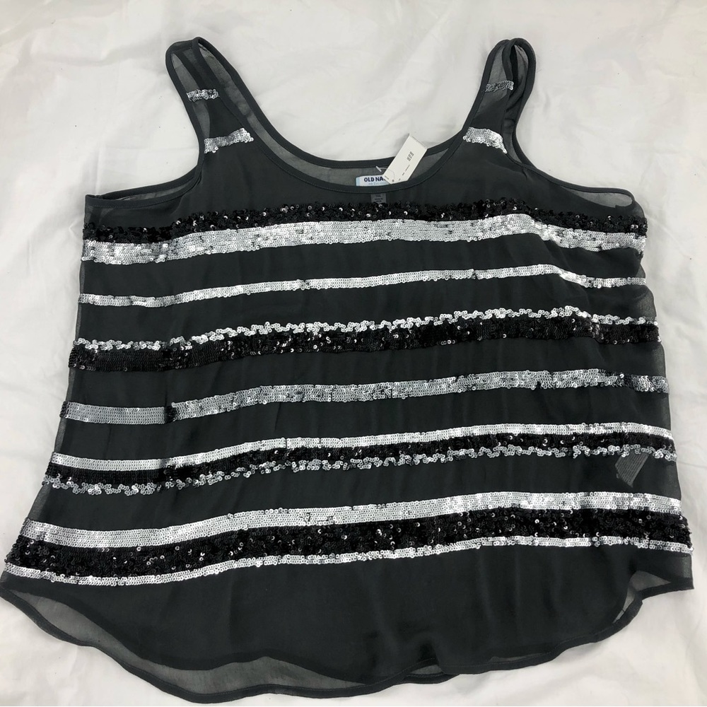 🧨5 for $25 sale🧨 Sheer Sequin Stripe Old Navy Tank Top sz XXL
